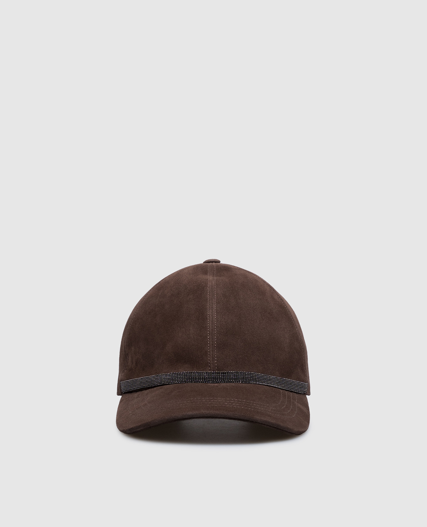 Brown suede cap with monil chain