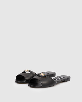 Dolce&Gabbana Black leather flip-flops with DG logo CQ0684A1953