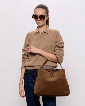 Gianni Chiarini Brown suede bag FIONA with logo BS12486CMPTY
