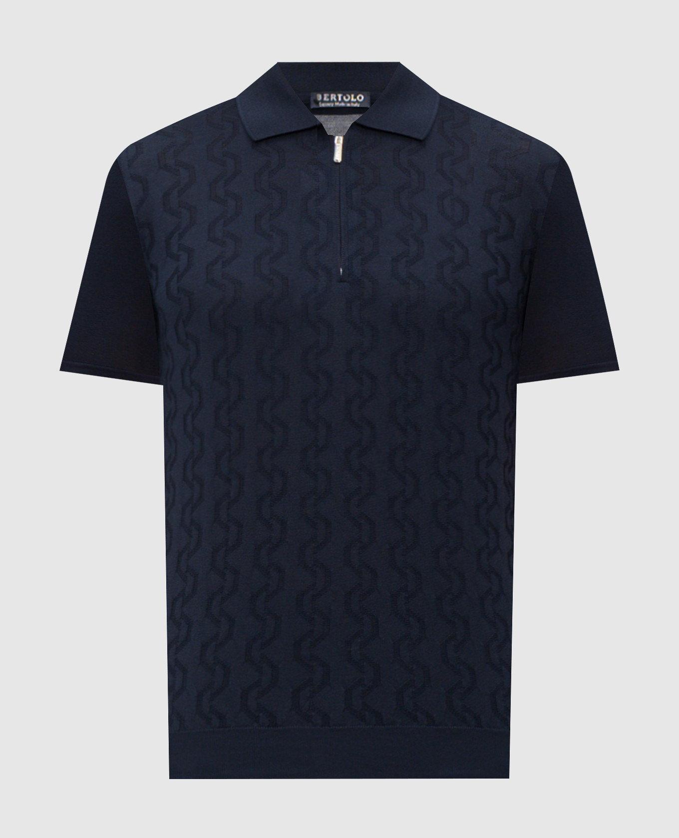Blue patterned silk polo shirt