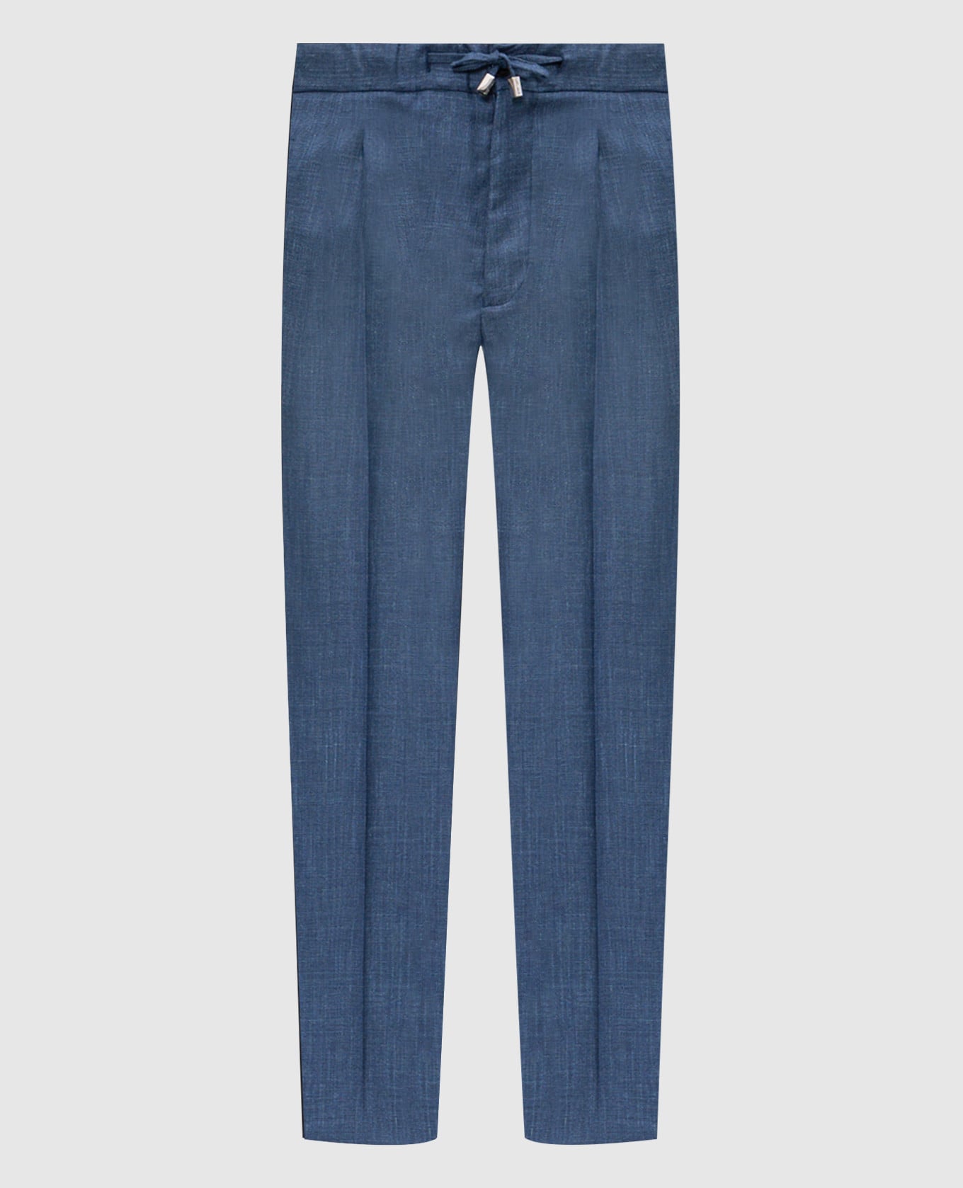 Pantalon bleu en laine, soie et lin