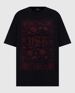 Y`S Yamamoto Black T-shirt with floral print YKT44132