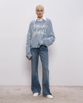 SSHEENA Blue Konfetto sweater with patterned slits 26SSKONFETTOFS26001