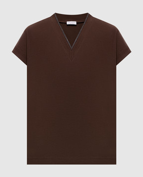 Brunello Cucinelli Brown T-shirt with monil chain MPT18BD222