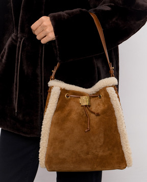 Balmain Brown suede backpack bag with fur HN1GE036LMOS