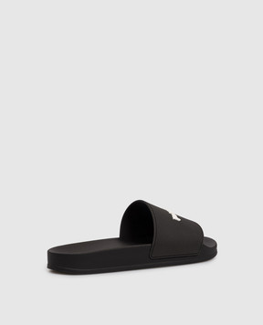 Palm Angels Black sliders with textured logo PMIC010C99MAT001