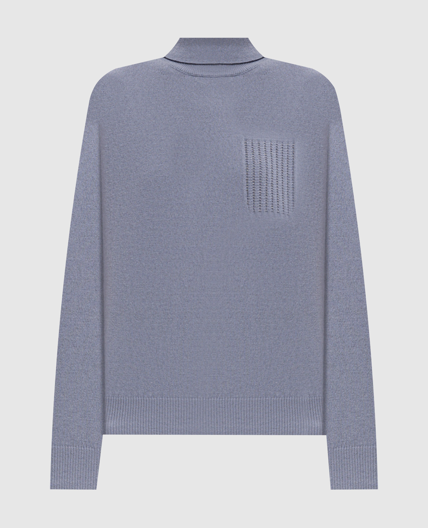 Blue wool, silk and cashmere turtleneck with monil chain