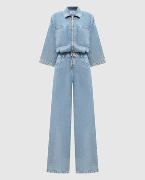 Solotre Blue denim jumpsuit with a frayed effect M1AB0166