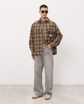 Palm Angels Grey jeans with logo print PMYA049S26DEN00C