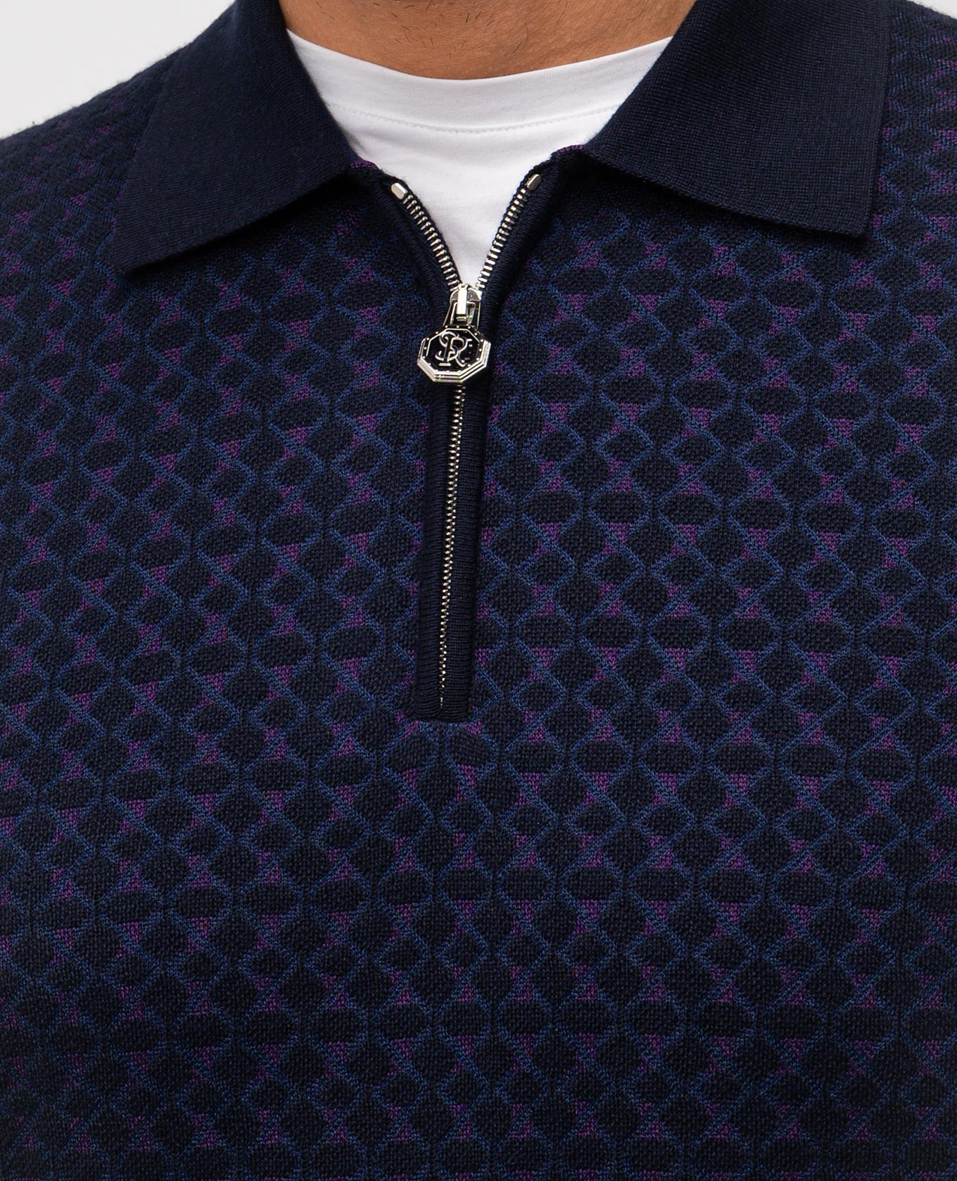 

Blue cashmere and silk patterned polo shirt Stefano Ricci