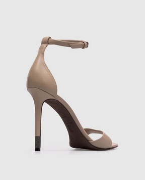 Brunello Cucinelli Beige leather sandals with a monil chain MZSKC2829
