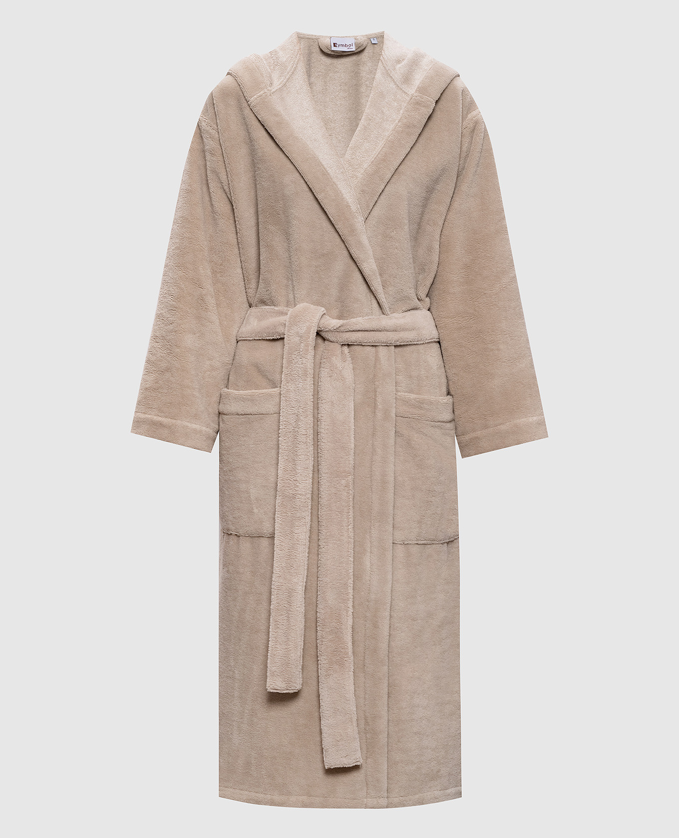 

Beige terry robe with hood Symbol Home