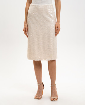 Twinset Beige tweed skirt with sequins 261TP2623