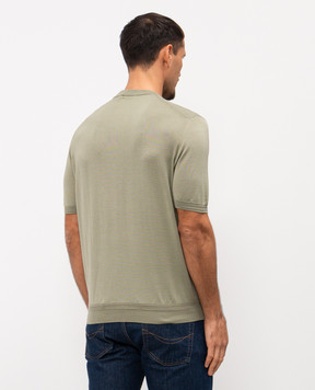 Stefano Ricci Khaki silk T-shirt with logo embroidery K616215G10F26101