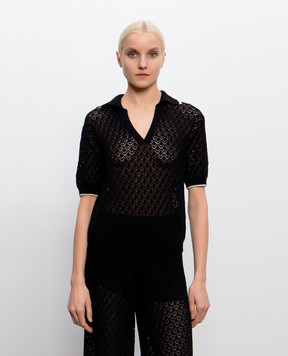 Agnona Black openwork top with polo collar K3110557C080P
