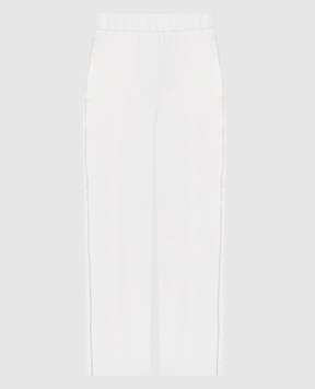Peserico White linen pants with monil chain A0407202606