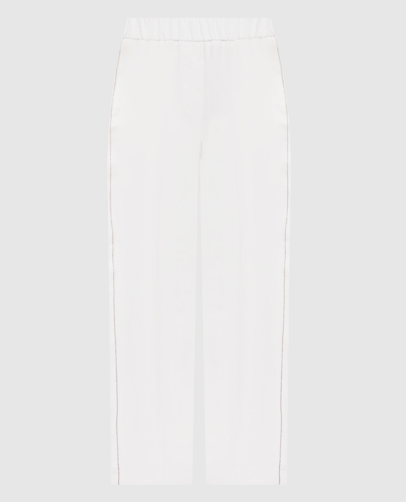 White linen pants with monil chain