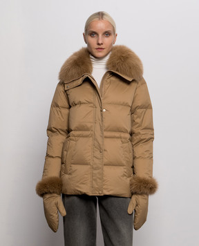 Yves Salomon Army Brown down jacket with fox fur 27WFV02072U06W
