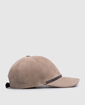 Brunello Cucinelli Beige suede cap with monil chain MCAP9F151P