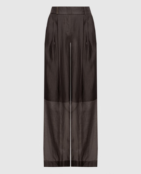Peserico Brown silk pants with branded patch A04092D08372