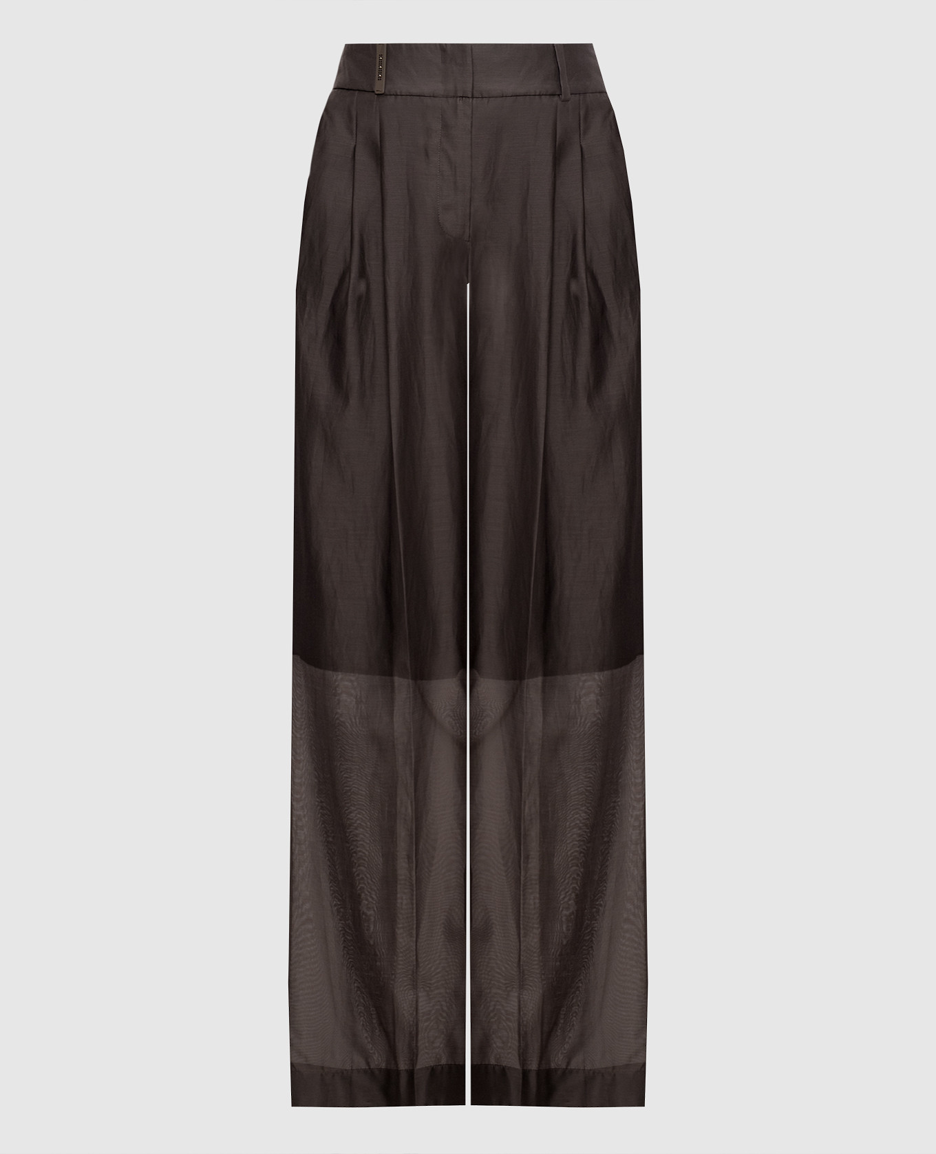 Brown silk pants with branded patch