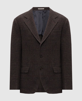 Brunello Cucinelli Dark brown checked silk, wool and cashmere jacket MV4647BTD