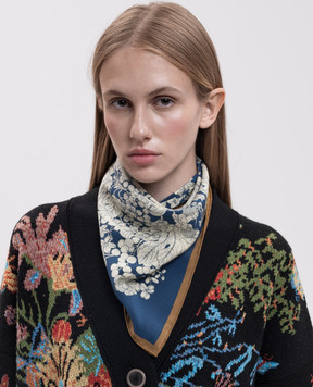 MANTERO 1902 Blue silk scarf with floral print 0909F0023G63167