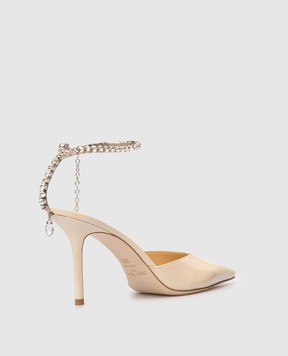 Jimmy Choo Beige patent leather slingbacks SAEDA with crystals SAEDA85BOB