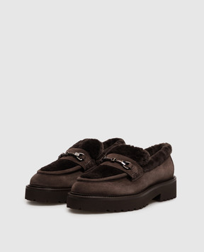 Doucal's Brown suede loafers with fur trim DD8660PHILPM730