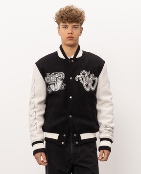 Off-White Cat Off Varsity Black Wool Bomber Jacket 44MEH053F26F001
