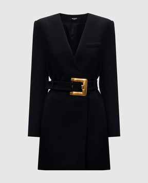 Balmain Black double-breasted wool jacket dress with belt HF1R9462WC09