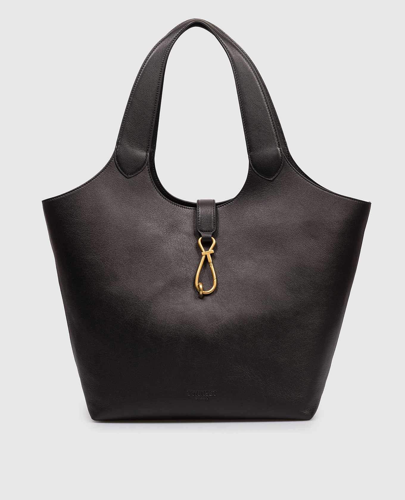 

Black leather tote bag with logo Twinset
