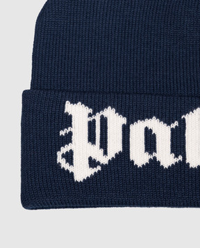 Palm Angels Children's blue hat with logo pattern F6PAJBHT227