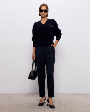 Peserico Blue wool, silk and cashmere pullover with monil chain A99264F12K09283