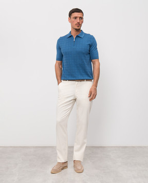 Castangia dal 1850 Blue polo shirt with patterned silk NCCA02MCE26