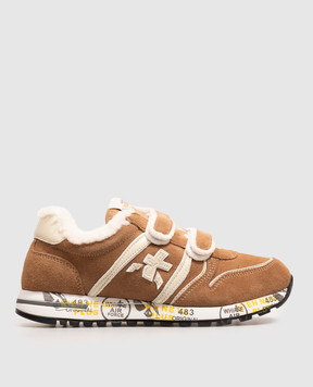 Premiata Children's brown suede sneakers Sky with fur 38M49548