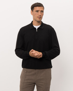 Bertolo Cashmere Black wool and silk polo with textured pattern 90247300251458
