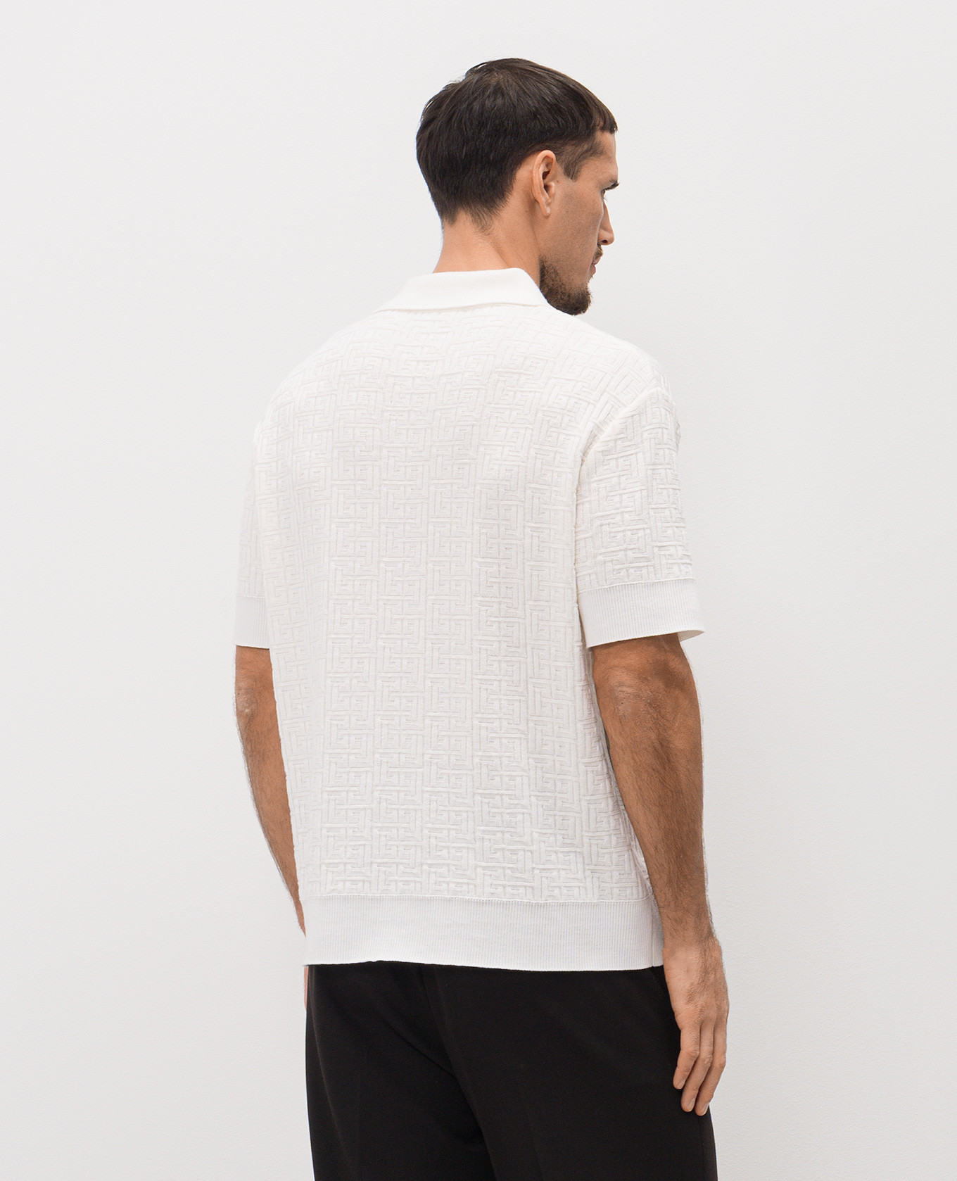 

White wool and linen polo shirt with a pattern Balmain