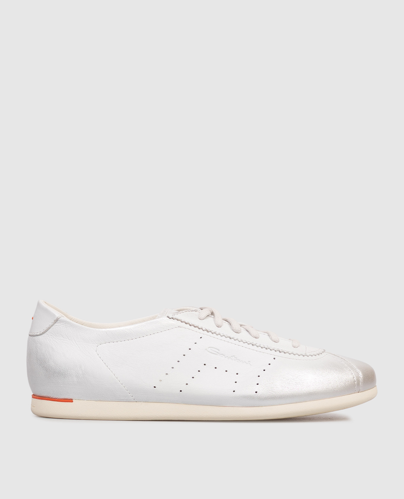 Grey leather sneakers with embossed logo Santoni