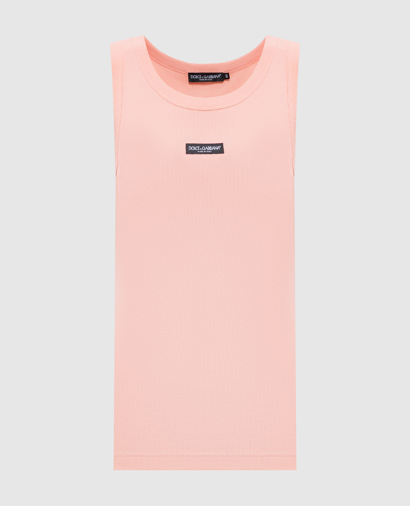 Pink ribbed T-shirt with logo patch