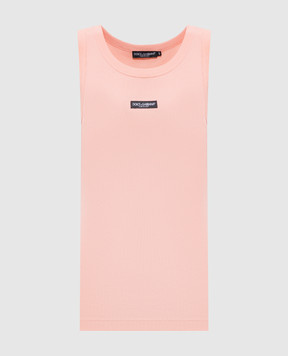 Dolce&Gabbana Pink ribbed T-shirt with logo patch F8W62TFU7AV
