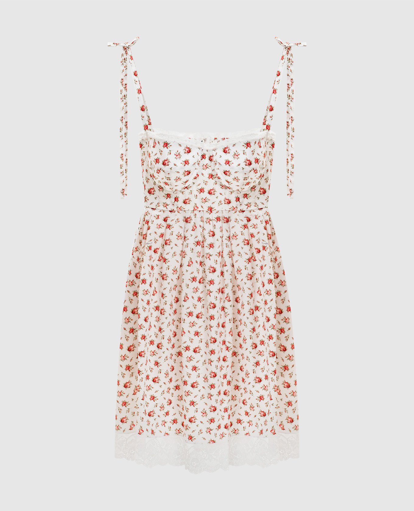 White floral print mini dress with lace Dolce&Gabbana