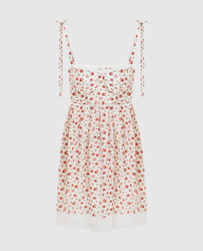 Dolce&Gabbana White floral print mini dress with lace F60F9THS5UB