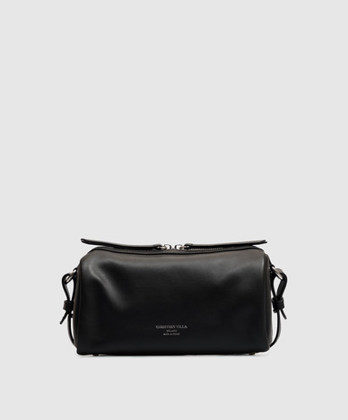 Schwarze Ledertasche mit Logoprint