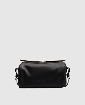 Christian Villa Black leather bag with logo print 06663NERO