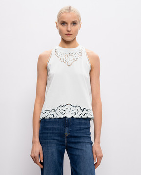 Twinset Green top with Richelieu embroidery 261TP2441