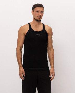 Dolce&Gabbana Black ribbed T-shirt with logo patch G8PA8TG7P3I