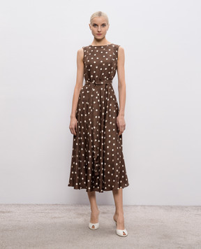 Max Mara Brown midi dress MARTINA made of polka dot silk SMMMARTINA