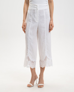 Twinset White linen pants with lace 261TT2184