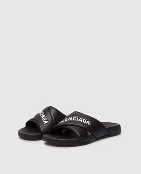 Balenciaga Black sliders with textured logo 866163W0FPD